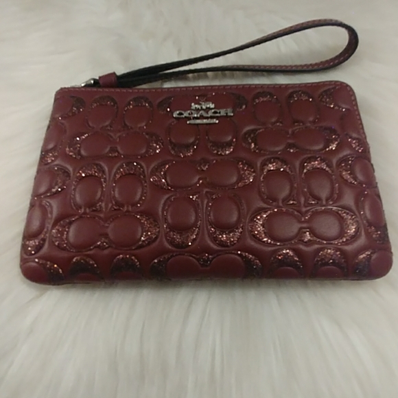 Coach Wine 🍷 Glitter Signature Wristlet - Picture 2 of 8